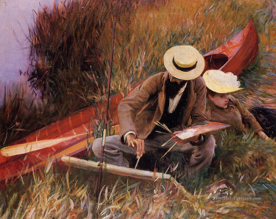 Paul Helleu esquissant avec sa femme John Singer Sargent Peintures à l'huile